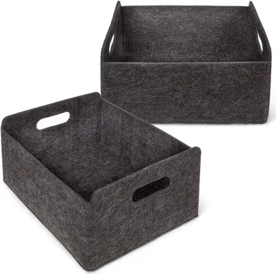 Produktbild von Famanu Aufbewahrungsboxen Set aus 2, dunkelgrau, faltbare Filzbox, 31 x 25 x 15 cm, stabile Aufbewahrung mit Griffen, vielseitiger Organizer für