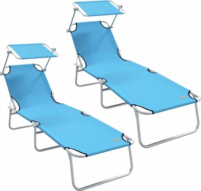 Image de vidaXL, 2 chaises longues, polyester, bleu clair