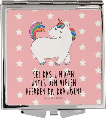Produktbild von Mr. & Mrs. Panda Reise Spiegel Einhorn Stolzieren - Rot Pastell - Geschenk, Pferd, Unicorn, Bunt, Kleiner, Einhörner, Kosmetikspiegel, Taschenspiegel, Klappbarer