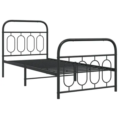 Zdjęcie produktu dla Metalowa rama łóżka z wezgłowiem i zanóżkiem, czarna, 80x200 cm
