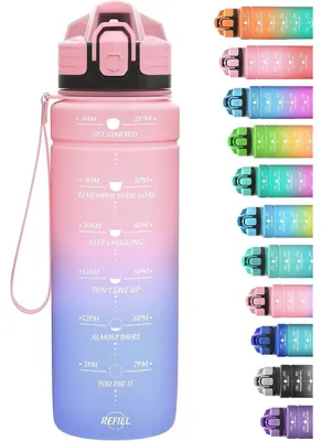 Immagine prodotto di Borraccia sportiva da 500 ml, 700 ml, 1 litro, 1,5 litri, senza BPA, in Tritan, con indicatore del tempo, a prova di perdite