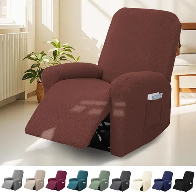 Image de Housse de fauteuil 4 pièces, pour fauteuil individuel, en tissu extensible, avec poches, pour une utilisation à la maison