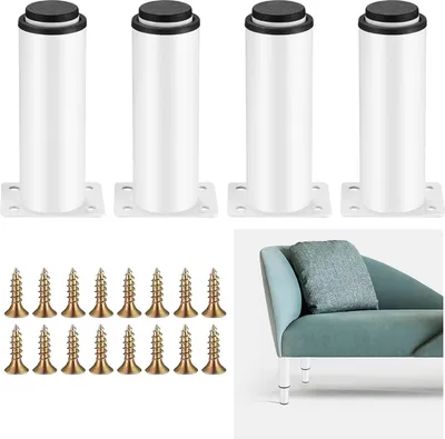 Produktbild von 4 verstellbare Möbelbeine, weiße Metall-Tischbeine, höhenverstellbare Füße 0-70 mm, Beine für Küchenmöbel, Schränke, Betten, Tische