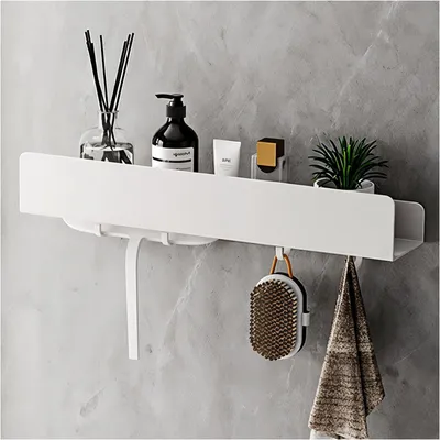 Image de Omgoods - Étagère de douche sans perçage, avec 3 crochets, en acier inoxydable