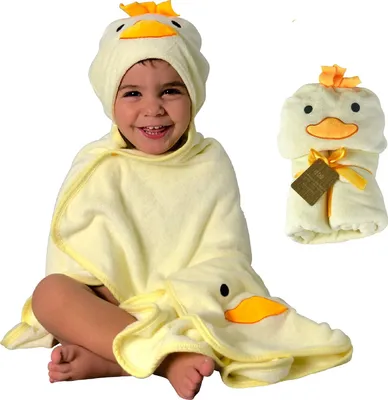 Immagine prodotto di Asciugamano con cappuccio HECKBO Baby "Pulcino" con salvietta inclusa, da 0 anni, Novità: 2 bottoni a pressione, regalo per neonati maschi e femmine, materiale morbido e assorbente, 90x100 cm, asciugamano da bagno per bambini, accappatoio, asciugamano con cappuccio