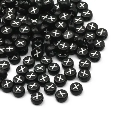 Image de Perles en acrylique en forme de lettre "X" - 100 pièces - Forme ronde - 7 mm - Noir - Pour la fabrication de bijoux