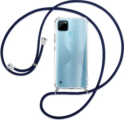 Produktbild von Handykette Backcover-Schutzhülle mit Band (Metall silberfarben) für  Realme C21Y /C25Y - dunkelblau