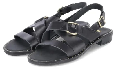 Image de Sandales Kaerlek pour femmes, en cuir lisse noir, taille 37