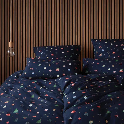 Produktbild von elegante Soft-Flanell Bettwäsche Joyful dunkelblau 135x200 cm + 80x80 cm