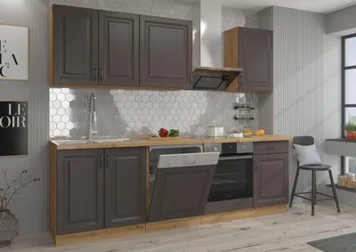 Produktbild von Küche Stilo Grau + Eiche Artisan 250 cm Küchenzeile Küchenblock Einbauküche