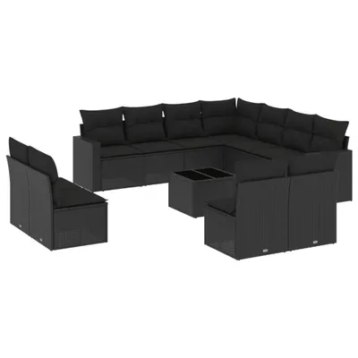 Produktbild von vidaXL 12-tlg. Garten-Sofagarnitur mit Kissen Schwarz Poly Rattan