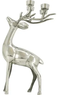 Produktbild von Windlichthalter Teelichthaler Hirsch stehend Silber Aluminium 32x18x52cm