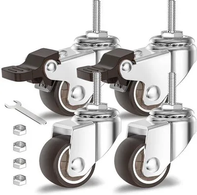 Zdjęcie produktu dla Kółka do mebli 25 mm z gumowymi oponami i hamulcami, śruba M6 x 20 mm, nośność 40 kg
