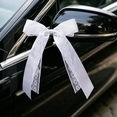 Immagine prodotto di Decorazioni per auto da sposa, 10 pezzi, colore bianco, dimensioni 12x21 cm, realizzate in tulle/nastro