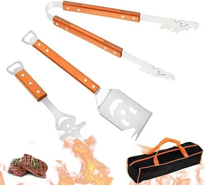 Produktbild von Solidchoice – Grillbesteck-Set, 3-teilig – Werkzeuge mit Holzgriffen