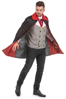 Produktbild von Herrenkostüm Vampir Halloween schwarz-rot-grau - Einheitsgröße (42), KI-generiertes Bild