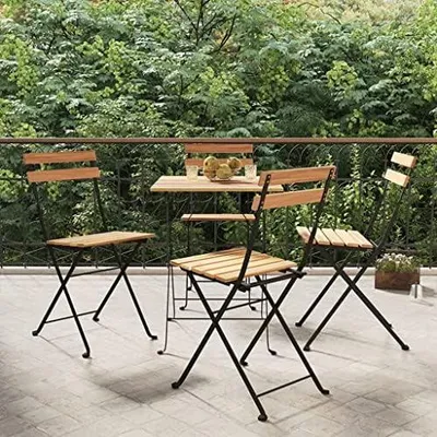 Produktbild von 4 klappbare Bistrostühle aus massivem Teakholz und Stahl für Garten und Terrasse, 18.2 kg