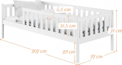 Produktbild von Kinderbett 90x200 mit Rausfallschutz, Lattenrost, Kinder Bett | sicher & stabil | weitere Größen: 80x160, 80x180, 90x190 cm | 90x200 cm von 4. bis 18. Lebensjahr, weiß