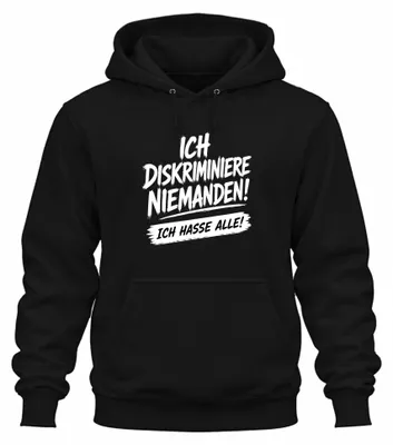 Imagen del producto de No discrimino a nadie. Camiseta con estampado "No discrimino a nadie". Sudadera con capucha, color negro, talla XXL