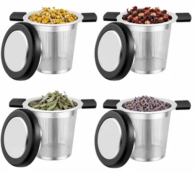 Produktbild von Set mit 4 Edelstahl-Teesieben mit Silikongriffen