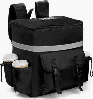 Produktbild von Essensliefertasche mit 4 Getränkehaltern, wasserdichte, isolierte Einkaufstasche für die Lieferung von Fahrrädern, warmen und kalten Speisen, Camping