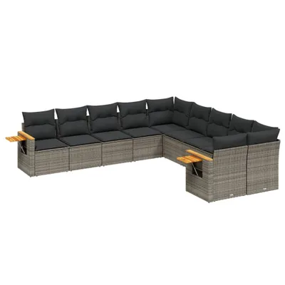 Produktbild von vidaXL 10-tlg. Garten-Sofagarnitur mit Kissen Grau Poly Rattan