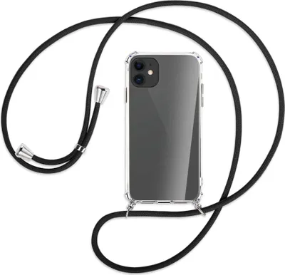Produktbild von Handykette Backcover-Schutzhülle mit Band (Metall silberfarben) für Apple iPhone 11 - schwarz