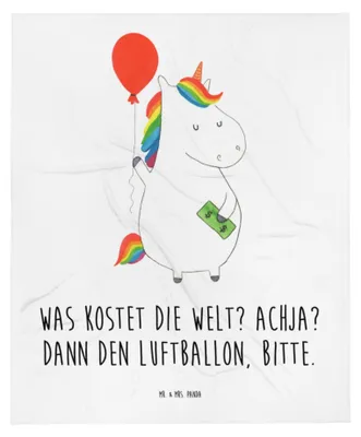 Produktbild von Mr. & Mrs. Panda Babydecke Einhorn Luftballon - Weiß - Geschenk, Schlummerdecke, Einhörner, Geld, Fleecedecke, Unicorn, Freundin, Plaid, Kinderdecke, Erstlingsdecke