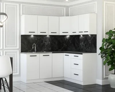 Zdjęcie produktu dla Blanco ® Meble kuchenne narożne Kuchnia narożna DIANA 3,2m BIAŁY ZESTAW REGAŁ ANEKS SZAFKA BLAT