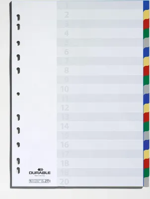 Immagine prodotto di DURABLE Divisorio A4 in PP 20 tasti con cavalierini colorati e indice , Colorato, 675827