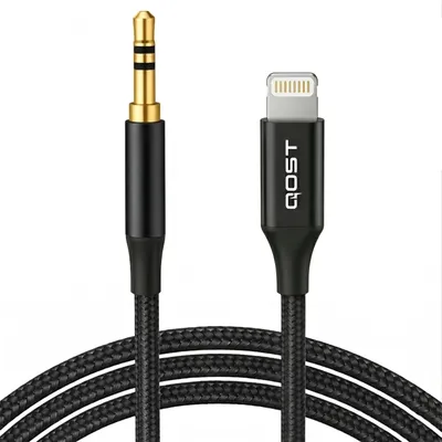 Produktbild von Qost – Lightning auf AUX Kabel – Schwarz – 1 Meter – 3,5-mm-Klinke auf 8-Pin – Stecker auf Stecker – Geeignet für iPhone 14 / 14 Pro / 14 Pro Max / 13 / 12 / 11 / XR / X / 8