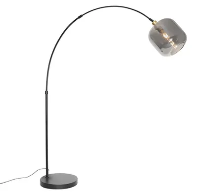 Produktbild von QAZQA - Modern Bogenlampe schwarz mit Gold I Messing mit Rauchglas - Zuzanna I Wohnzimmer I Schlafzimmer - Länglich - LED geeignet E27