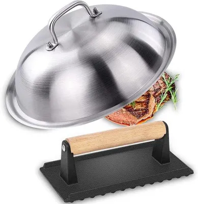 Produktbild von Grillzubehör, 12" runde Pfannenabdeckung mit 7" Burgerpresse für Innen und Außen