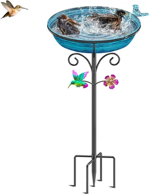 Produktbild von Vogeltrinke Metall blau, für Garten, freistehend, Vogelbad