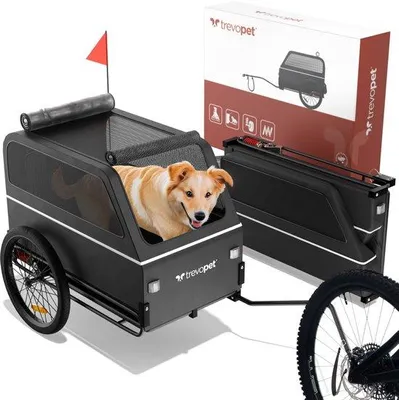 Produktbild von Hundekarren XL – Klappbarer Hundekarren mit Federung und Hundestufe – Geeignet für große Hunde bis 45 kg – Schwarzer Hundekarren