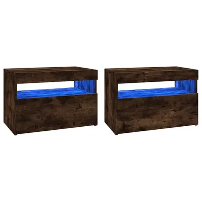 Image de vidaXL Armoires TV 2 pièces avec lampes LED chêne fumé 60x35x40 cm