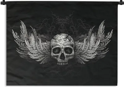 Produktbild von MuchoWow® Wandteppich Wandbehang Eine Illustration eines geflügelten Schädels 90x67.5 cm Tapisserie Dekoration Wandtuch - Fototeppich - Wand-Skulpturen