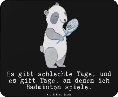 Produktbild von Mr. & Mrs. Panda Mouse Pad Panda Badminton  - Schwarz - Geschenk, spielen, pc mousepad, mousematte, mauspad