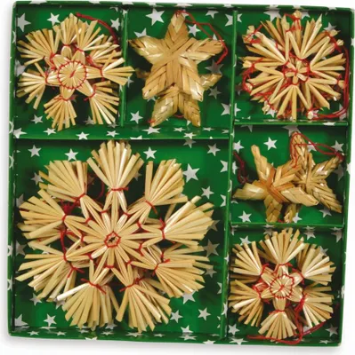 Produktbild von Riffelmacher Strohsterne natur | 16 Stück | 5-10 cm | Weihnachtsanhänger Baumdeko | Strohsortiment zum Aufhängen | 75314