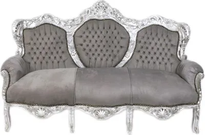 Produktbild von Barocksofa Barock Sofa Armlehne 3 Sitzer Grau Silber Stoff Esszimmer Wohnzimmer Büro Flur Klassisch Barock Premium Luxus Modern Retro Royal Antik
