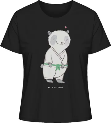 Produktbild von Mr. & Mrs. Panda Baumwoll T-Shirt Damen Panda Jiu Jitsu Größe XL - Schwarz - Geschenk, Basic, Oberteil, Selbstverteidigung, Japanische Kampfkunst, Shirt, Mit Print