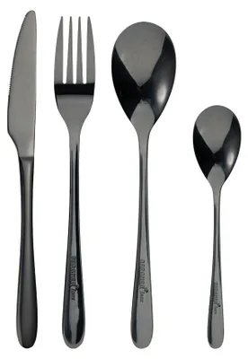 Besteckset 16-teilig Edelstahl schwarz, 4 Personen, spülmaschinengeeignet