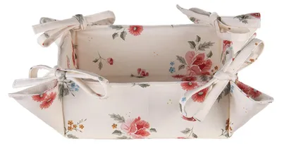 Zdjęcie produktu dla Clayre & Eef Koszyk na pieczywo 35x35x8 cm Beżowy Bawełniane róże