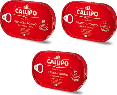 Produktbild von 3x Callipo Tranci di Tonno all'olio di oliva Italienisch Thunfisch in Olivenöl 320g Thunfischscheiben in Olivenöl 12 Monate Reifung