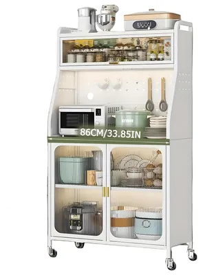 Image de Armoire de cuisine - Buffet - Armoire haute - Rangement - Meuble de cuisine - Sur roulettes - Étagères réglables