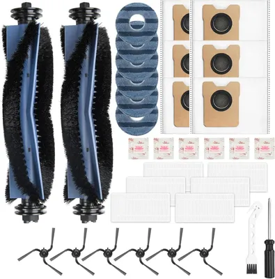 Produktbild von 34 Stück Zubehörset für Eufy Omni C10 Roboter Staubsauger Zubehör, 2 Hauptbürste 6 Staubbeutel 6 Wischtücher 6 Seitenbürsten 6 Filter 6 Vanillechip 1 Reinigungstools, Ersatzteile Saugroboter Zubehör
