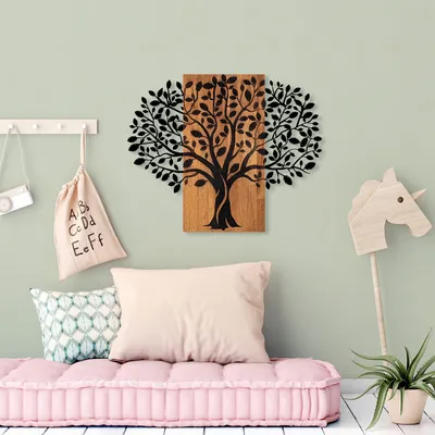Image de Wallity, élégant accessoire mural en bois, noyer et noir, dimensions : 58 x 73 cm