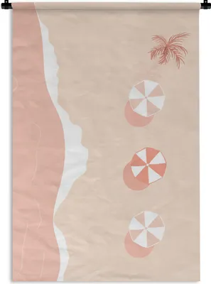 Produktbild von MuchoWow® Wandteppich Wandbehang Strand - Sonnenschirm - Pastell 90x135 cm Tapisserie Dekoration Wandtuch - Baumwolle - Wandskulptur