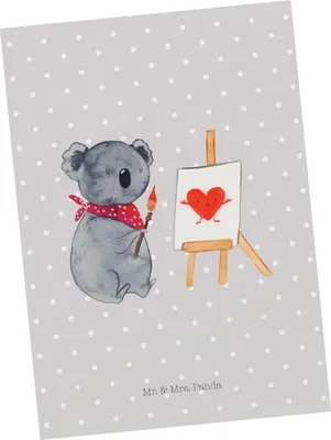 Produktbild von Mr. & Mrs. Panda Postkarte Koala Künstler - Grau Pastell - Geschenk, Postkarten, Grußkarte, Liebesgeschenk, Ansichtskarte, Gefühle, einzelkarte, Liebe, Zeichnen