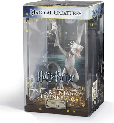 A product box for a Harry Potter Magical Creatures statue, featuring a Ukrainian Ironbelly dragon.